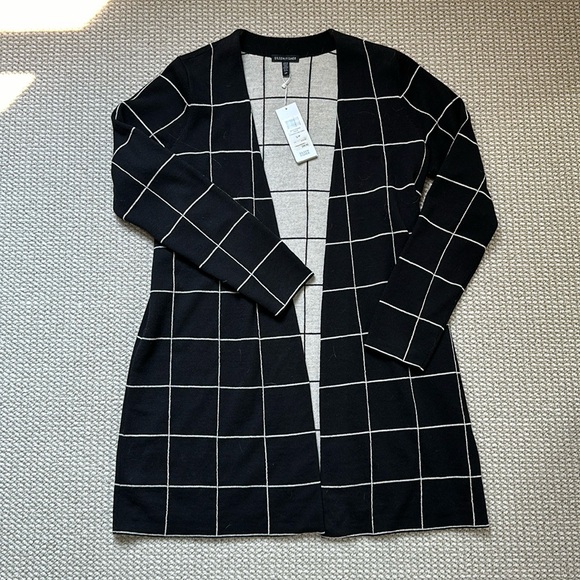 NWT Eileen Fisher straight long Black & White windowpane Cardigan